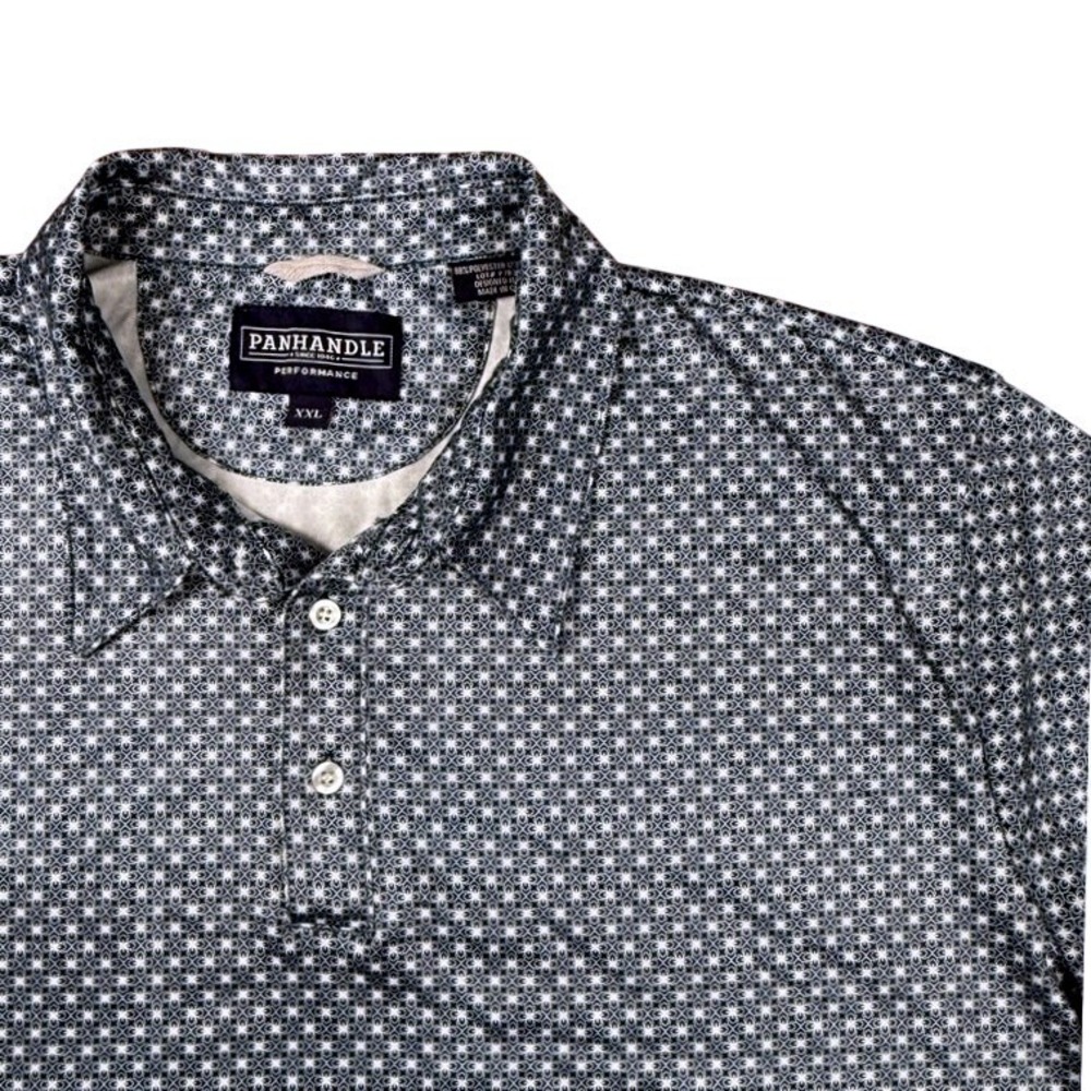 Panhandle Performance Polo Navy White Geometric Star Print Stretch Mens XXL